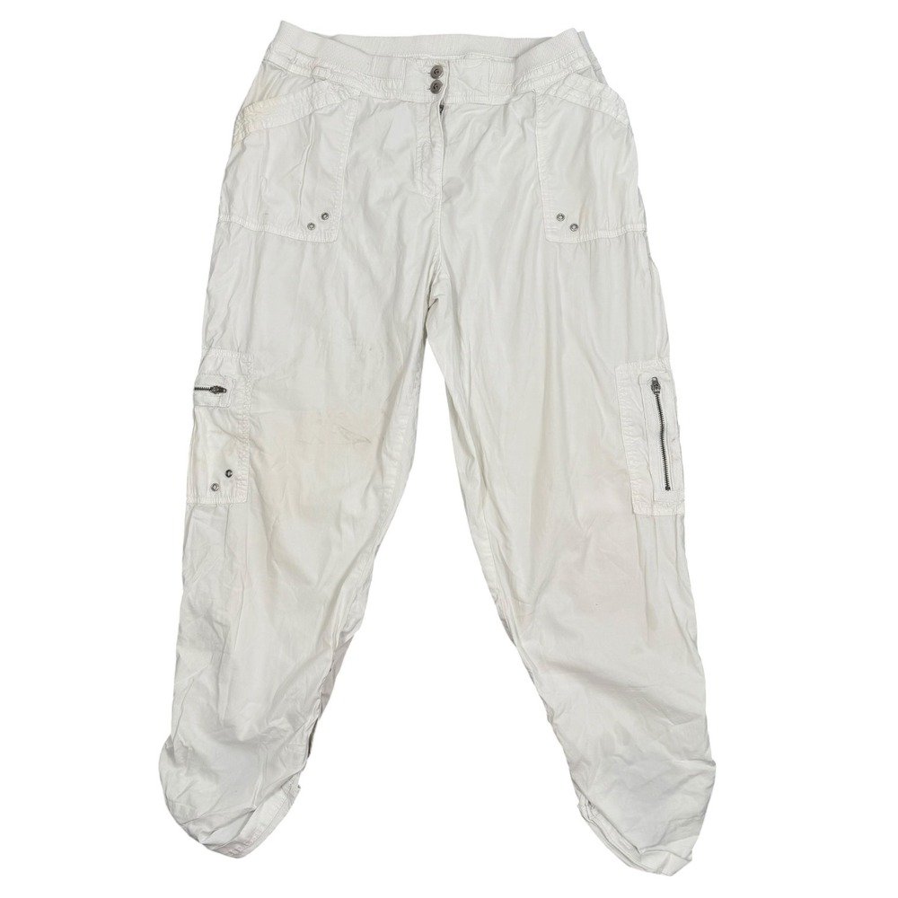 Chico's Cargo Pants Womens 1.5 L White Cotton Convertible Capri Utility Stretch